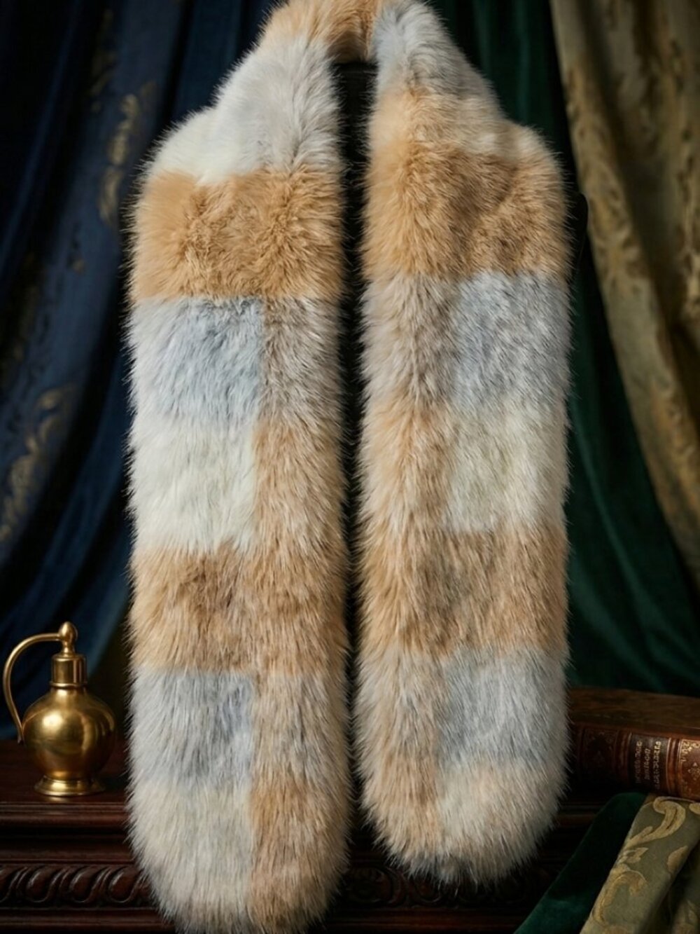 NWOT Luxe Faux Fur Stole 6” x 63” Neutral Tones Soft Modacrylic Wrap Elegant - Picture 5 of 9